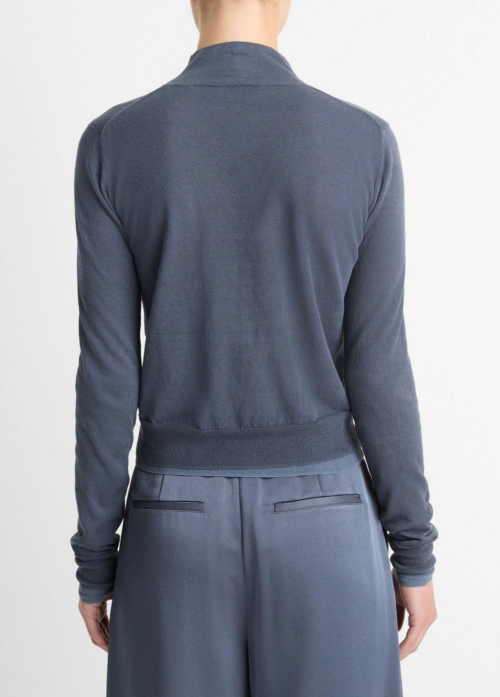 Womens Italian Cotton-Blend Double-Layer Mock-Neck Sweater, Black/white Sand, Size XL Vince Product Image
