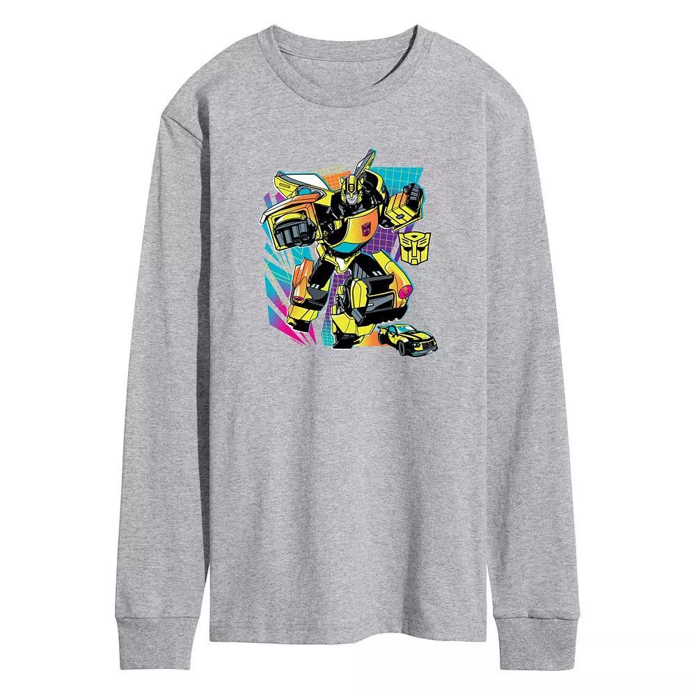 Mens Transformers Bumblebee Long Sleeve Graphic Tee Grey Gray Product Image