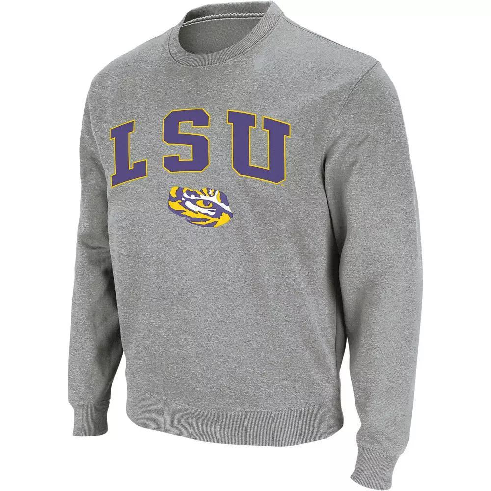 Men's Colosseum Heather Gray LSU Tigers Arch & Logo Crew Neck Sweatshirt, Size: Large, Grey Product Image