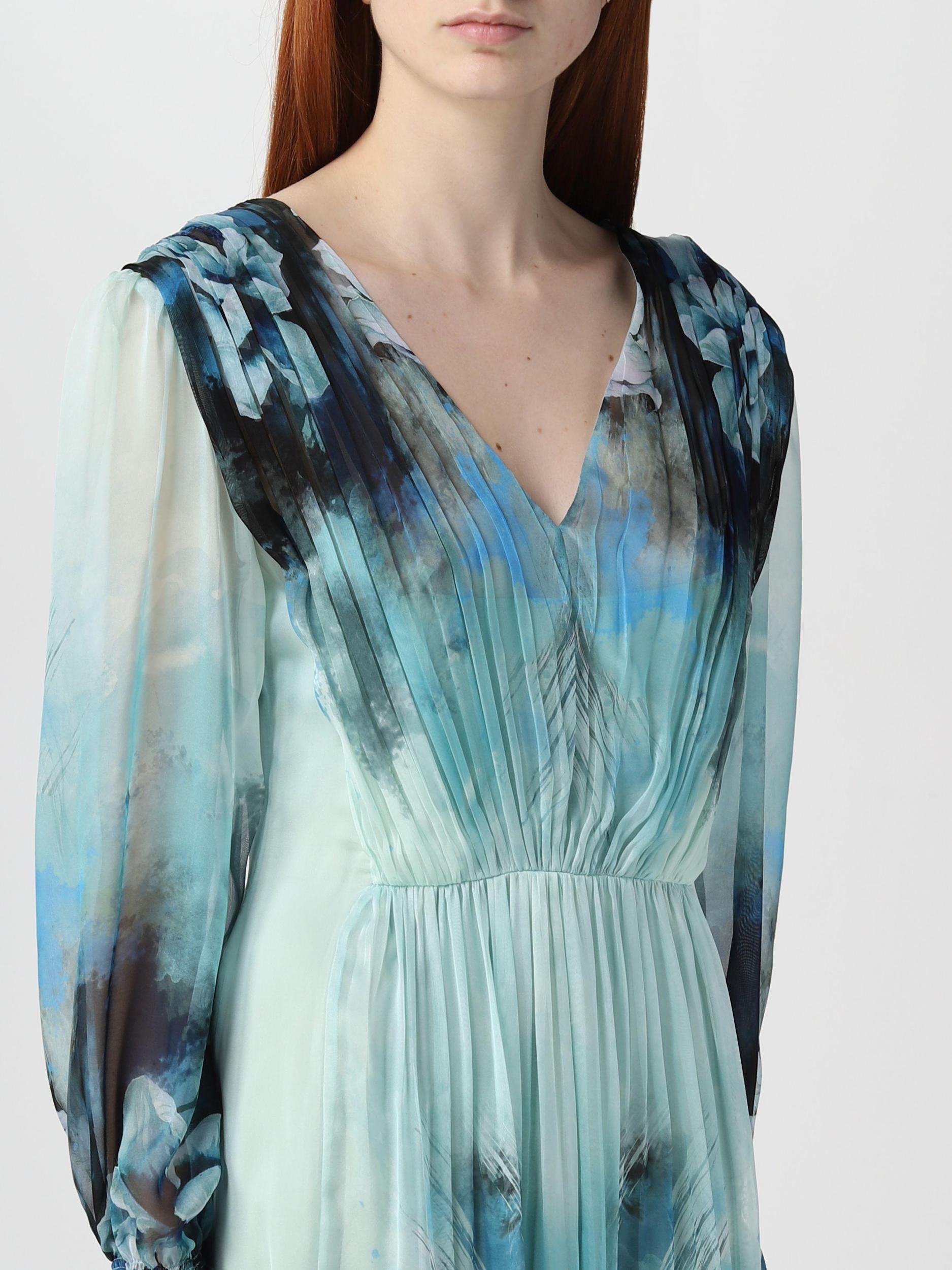 ALBERTA FERRETTI Floral Printed Pleated Midi Dress In Light Blue Product Image