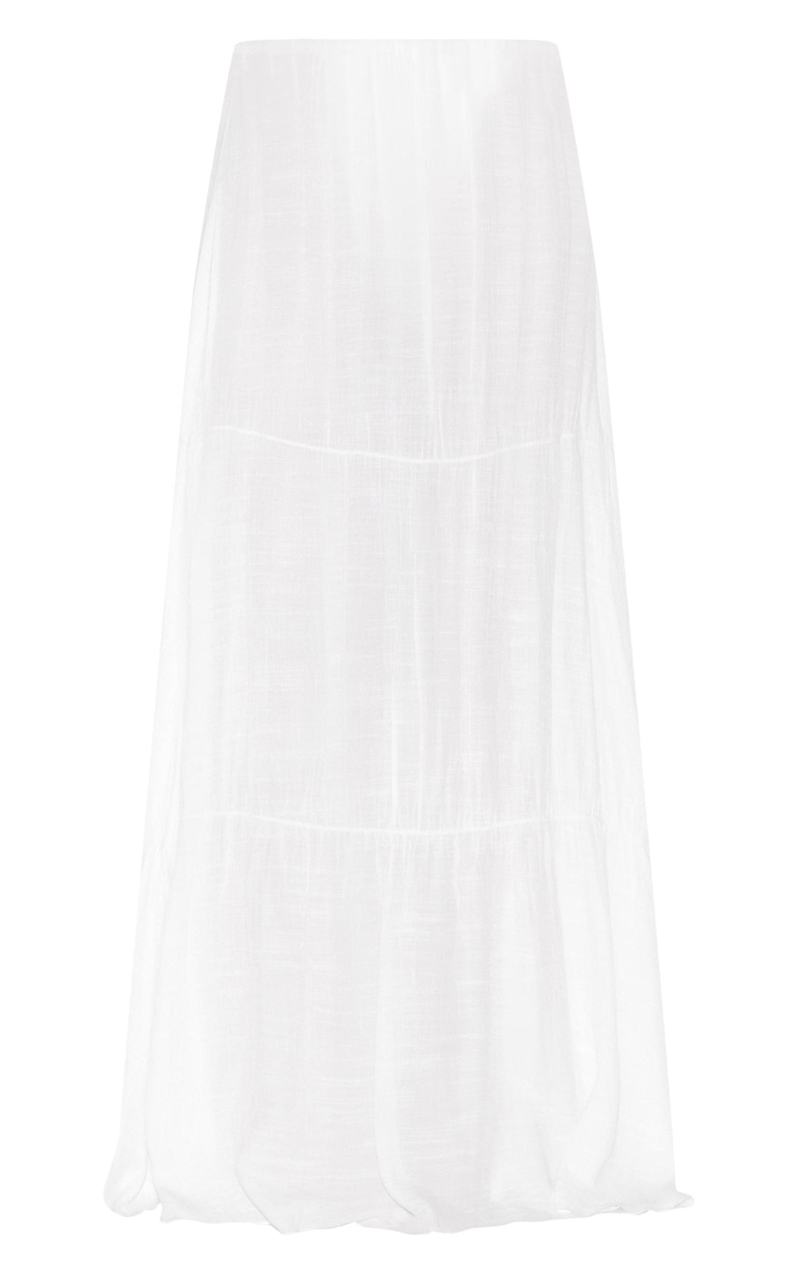 White Textured Woven Tiered Maxi Beach Skirt Product Image