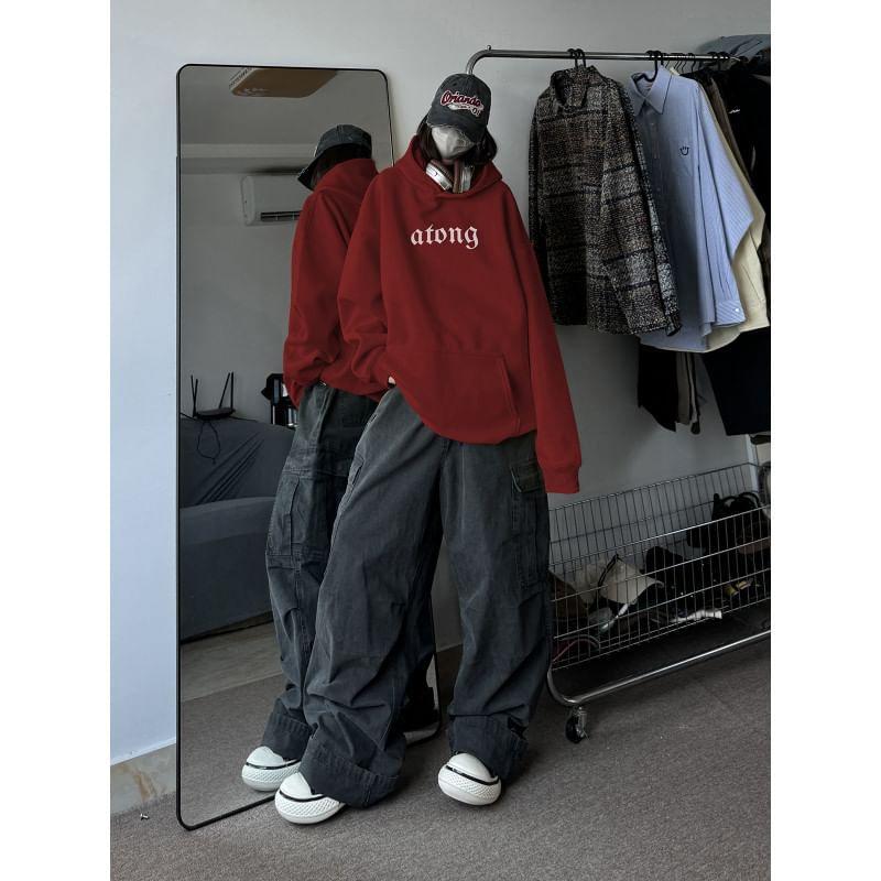Lettering Loose Fit Hoodie Product Image