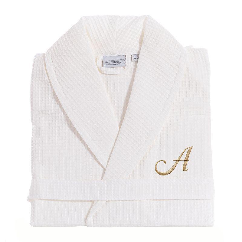 Linum Home Textiles Turkish Cotton Personalized Waffle Weave Bathrobe, Women's, Size: Large/XL, White Gray F Product Image