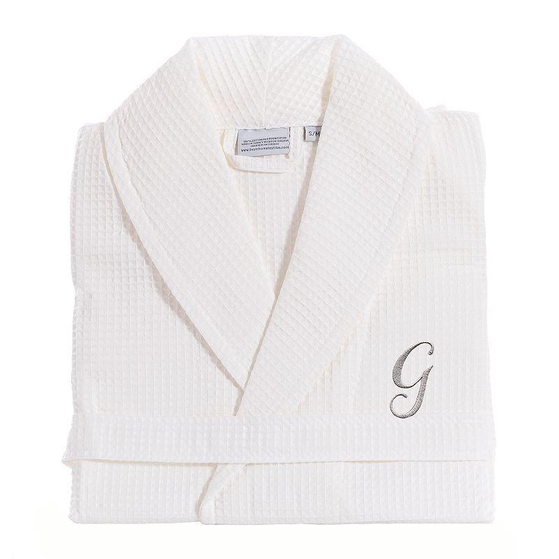Linum Home Textiles Turkish Cotton Personalized Waffle Weave Bathrobe, Women's, Size: Small/Medium, White Gray J Product Image