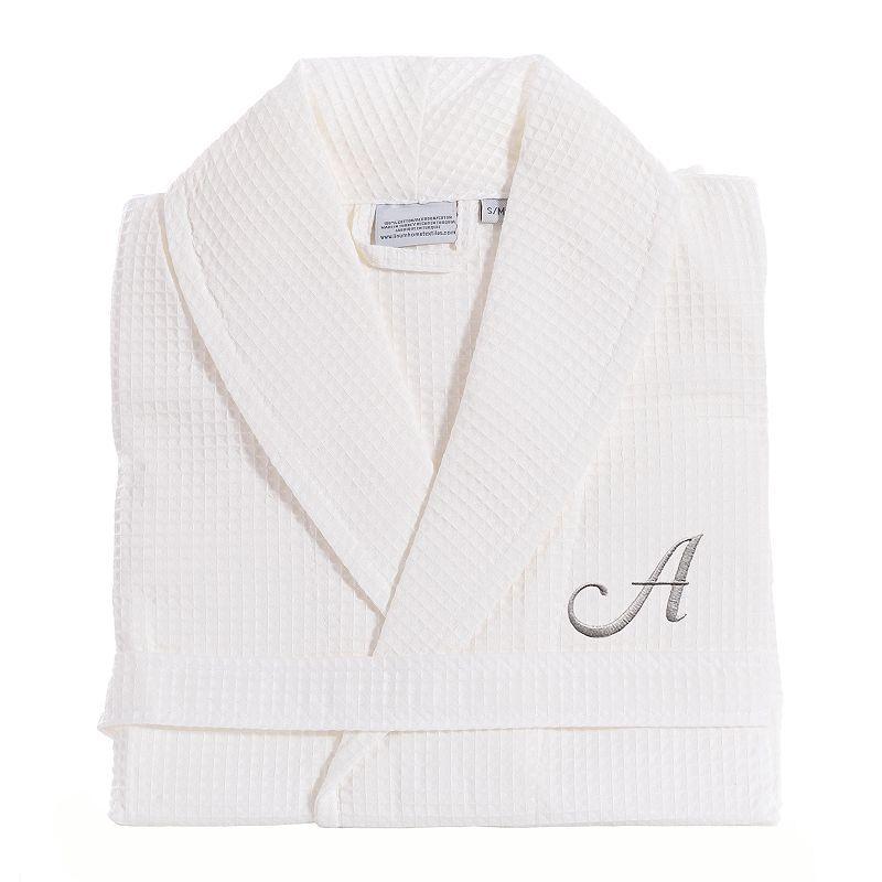 Linum Home Textiles Turkish Cotton Personalized Waffle Weave Bathrobe, Women's, Size: Large/XL, White Gray F Product Image