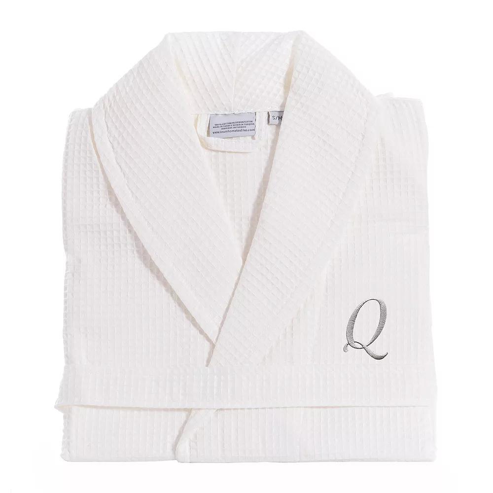 Linum Home Textiles Turkish Cotton Personalized Waffle Weave Bathrobe, Women's, Size: Small/Medium, White Gray J Product Image