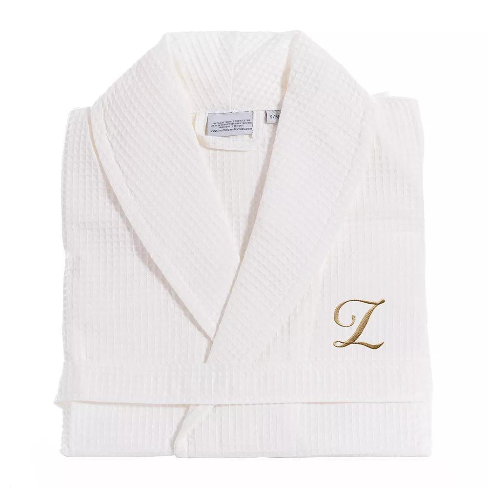 Linum Home Textiles Turkish Cotton Personalized Waffle Weave Bathrobe, Women's, Size: Small/Medium, White Navy D Product Image