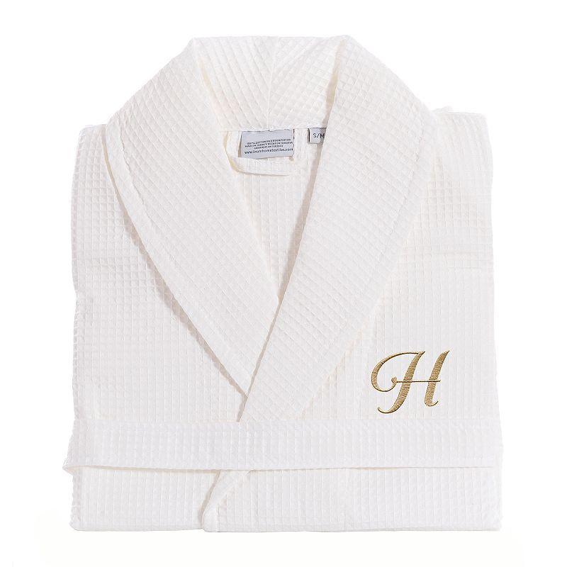 Linum Home Textiles Turkish Cotton Personalized Waffle Weave Bathrobe, Women's, Size: Small/Medium, White Navy D Product Image