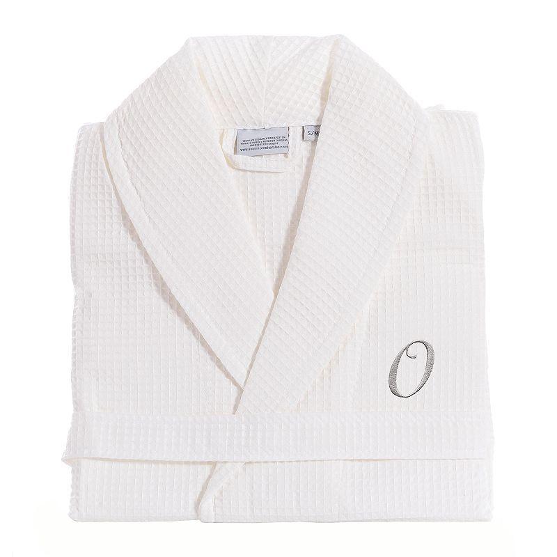 Linum Home Textiles Turkish Cotton Personalized Waffle Weave Bathrobe, Women's, Size: Small/Medium, White Gray J Product Image