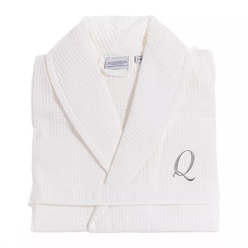 Linum Home Textiles Turkish Cotton Personalized Waffle Weave Bathrobe, Women's, Size: Small/Medium, White Gray J Product Image