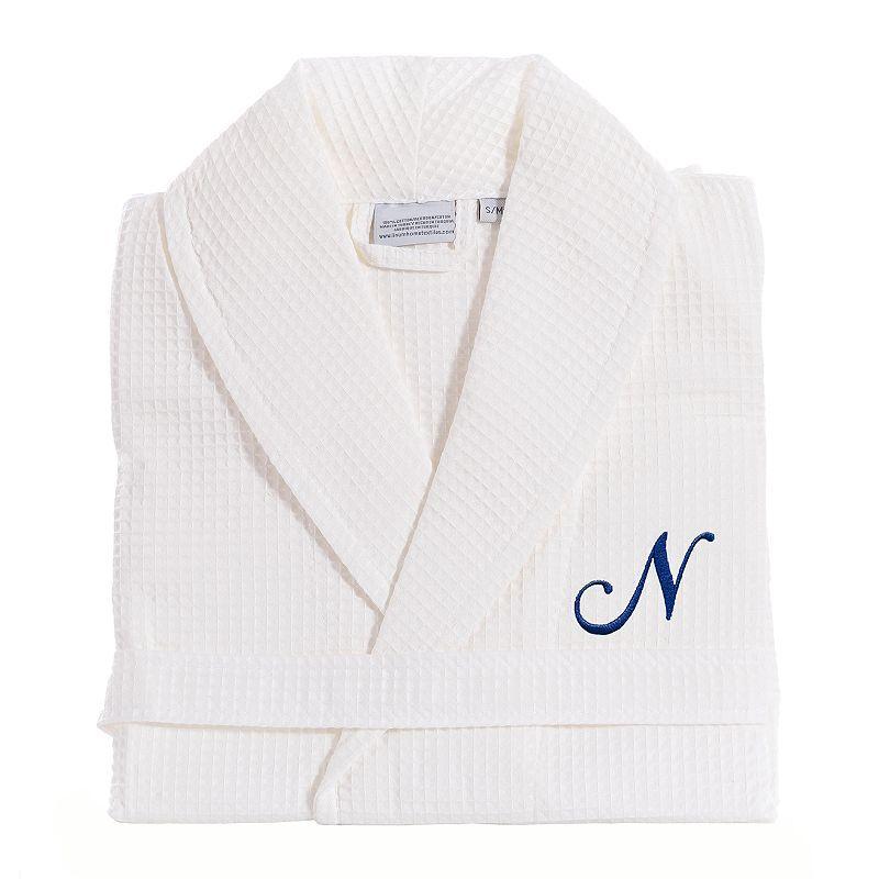 Linum Home Textiles Turkish Cotton Personalized Waffle Weave Bathrobe, Women's, Size: Small/Medium, White Gray J Product Image