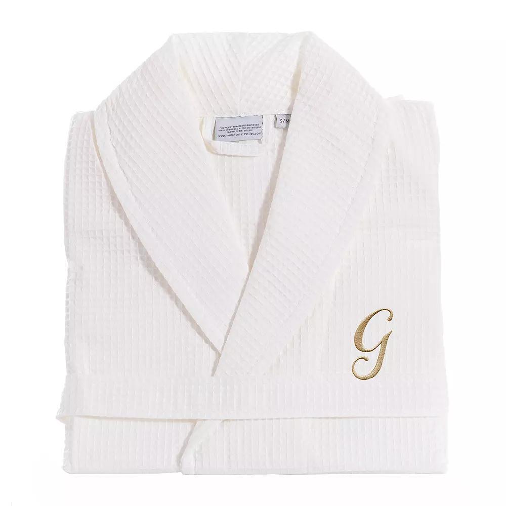 Linum Home Textiles Turkish Cotton Personalized Waffle Weave Bathrobe, Women's, Size: Small/Medium, White Gray J Product Image