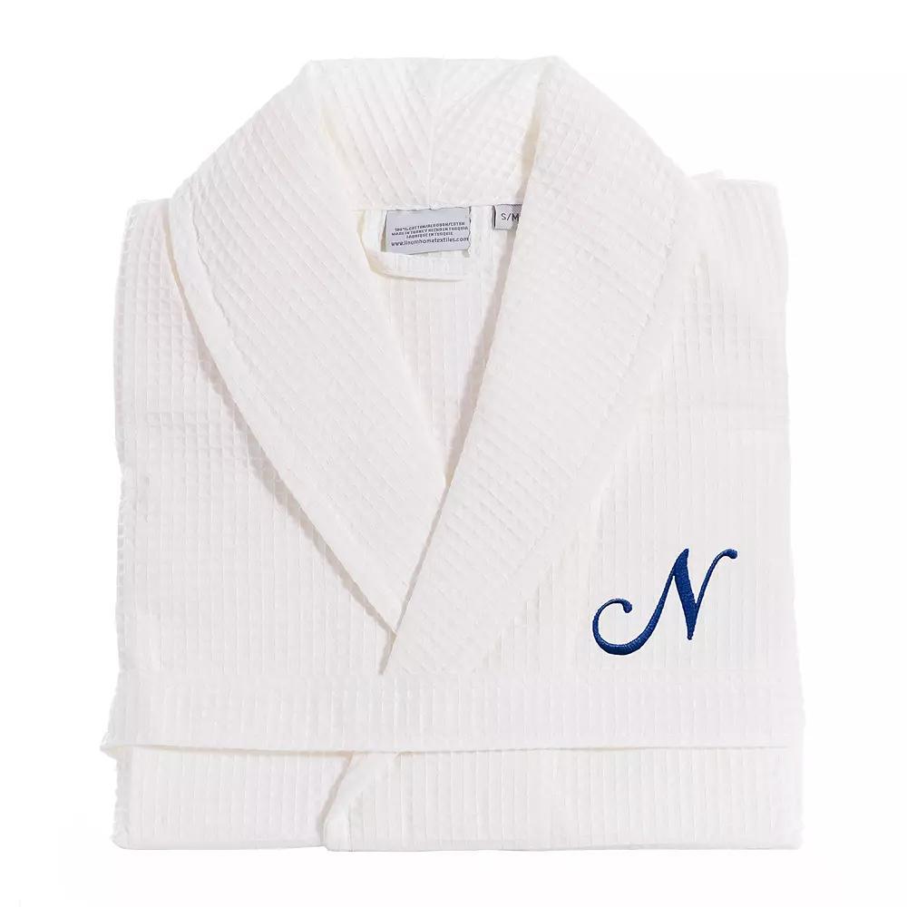 Linum Home Textiles Turkish Cotton Personalized Waffle Weave Bathrobe, Women's, Size: Large/XL, White Gray F Product Image