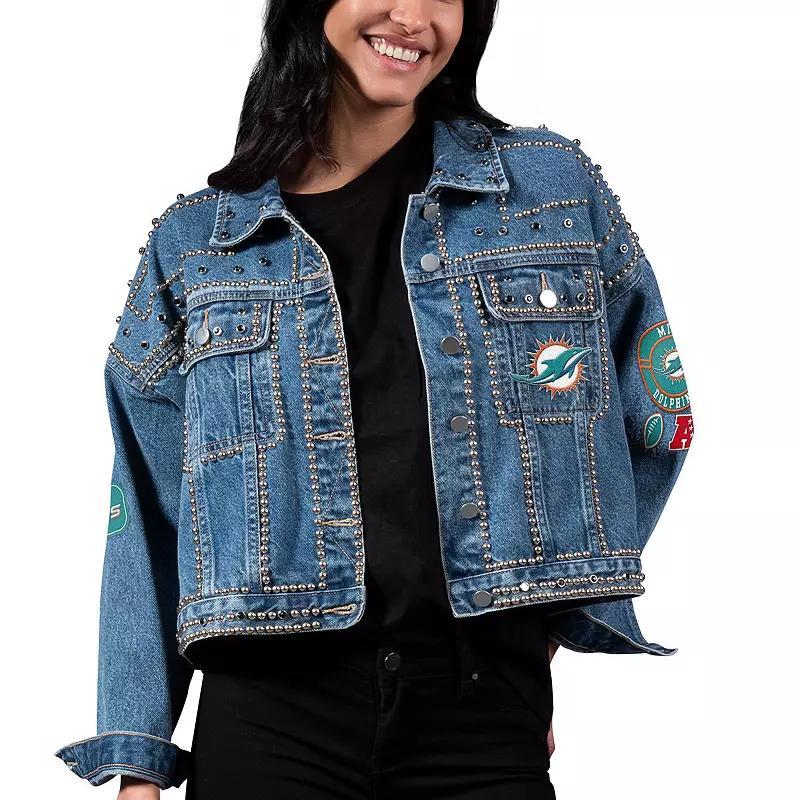 Women's G-III 4Her by Carl Banks Miami Dolphins First Finish Medium Denim Full-Button Jacket, Size: 2XL, Blue Product Image