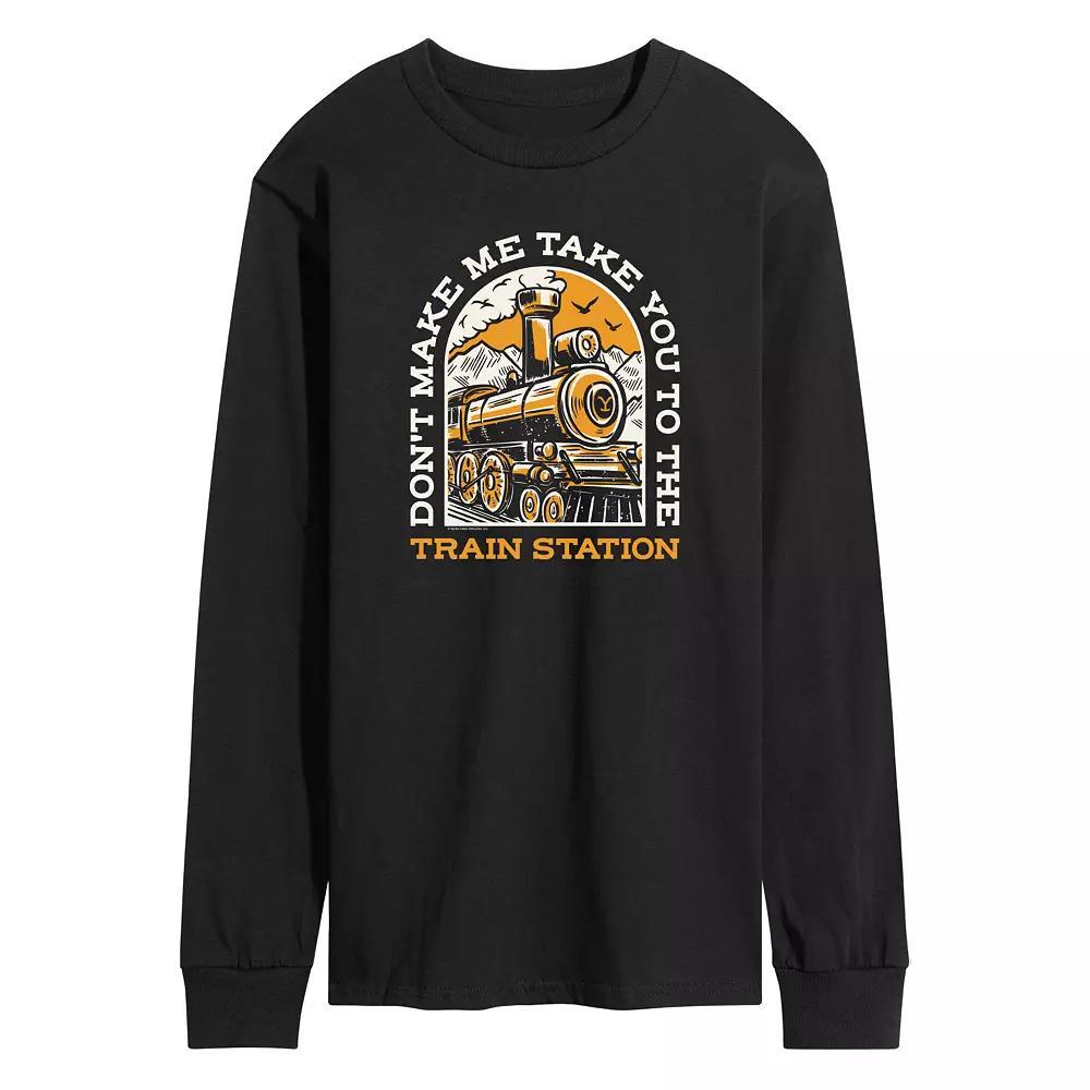 Mens Yellowstone Train Station Long Sleeve Graphic Tee Product Image