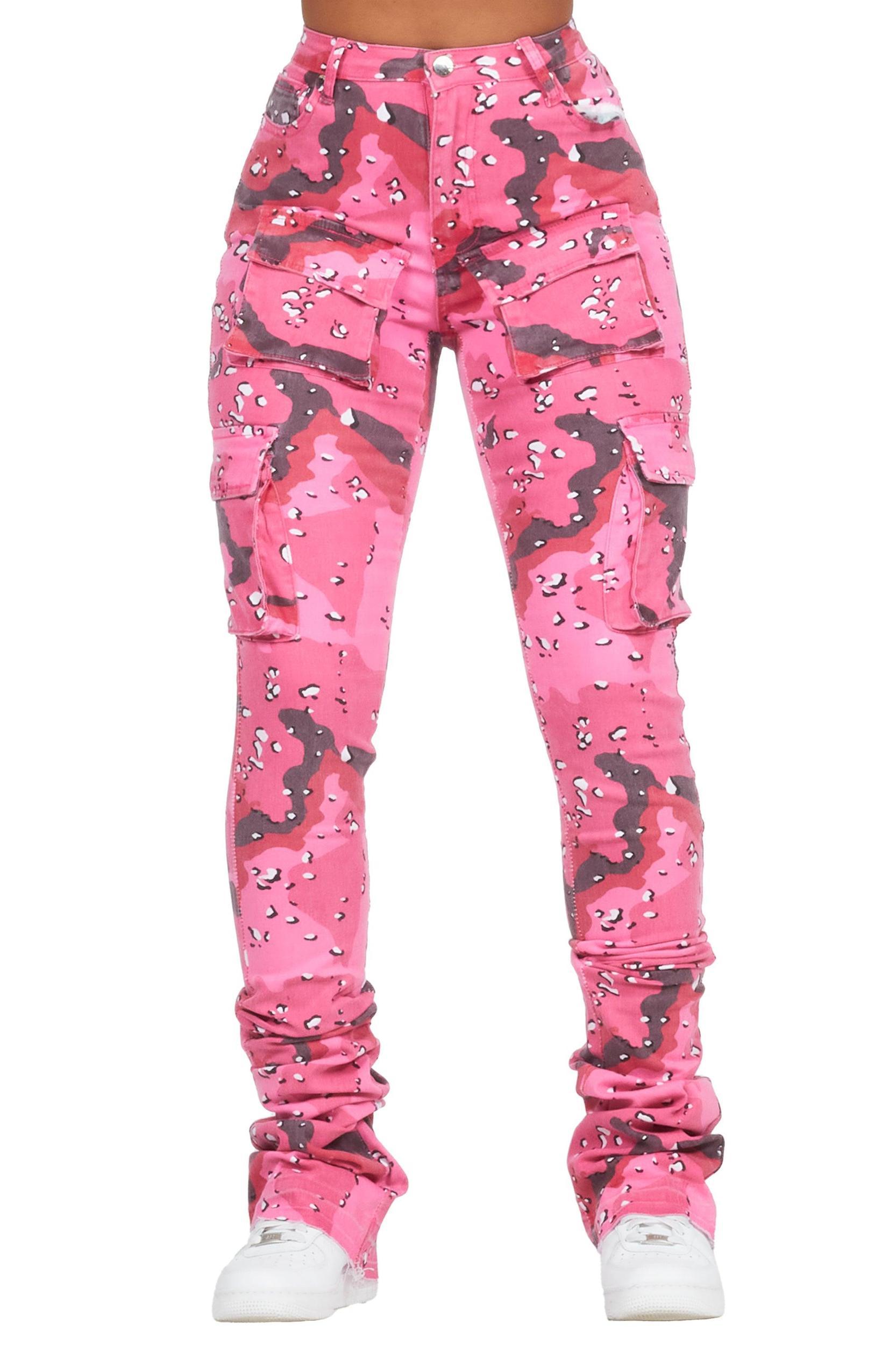 Noor Pink Camo Cargo Super Stacked Jean Female Product Image