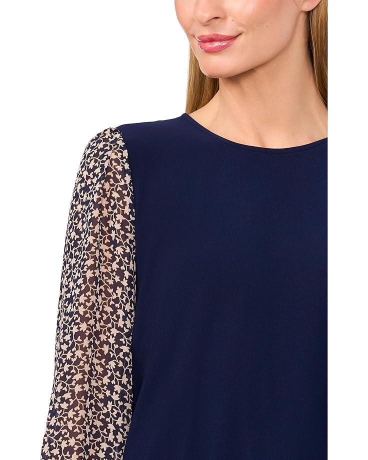 Ruffle Cuff Embroidered Crew Neck Top Product Image