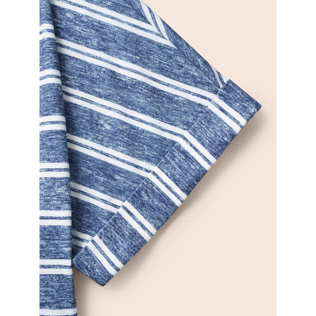 Plus Size Striped Ties Pocket Roll sleeve Dress Stone Women Casual Cross straps V-neck Short sleeve Curvy Midi Dress BloomChic 26/4X Product Image