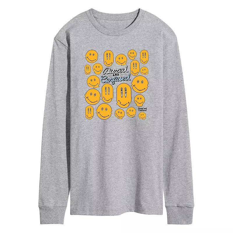 Mens Dazed and Confused Smiley Face Long Sleeve Graphic Tee Athletic Grey Product Image
