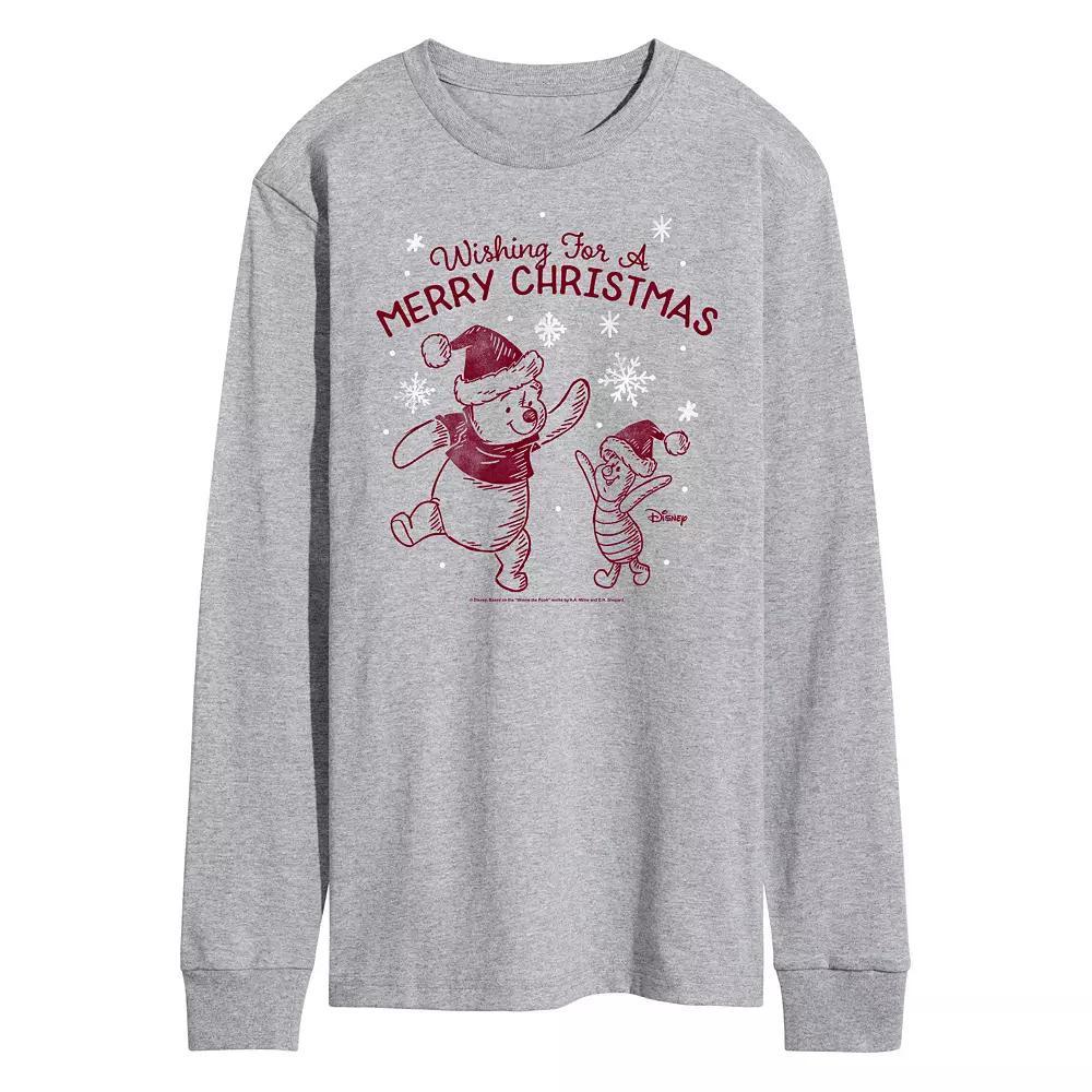 Disney's Winnie The Pooh Men's Merry Christmas Long Sleeve Graphic Tee, Size: XL, Grey Gray Product Image