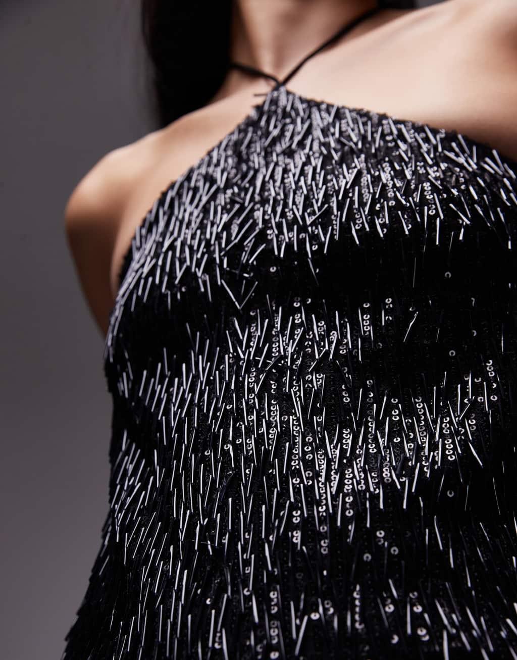 Topshop black needle sequin halter mini dress  Product Image