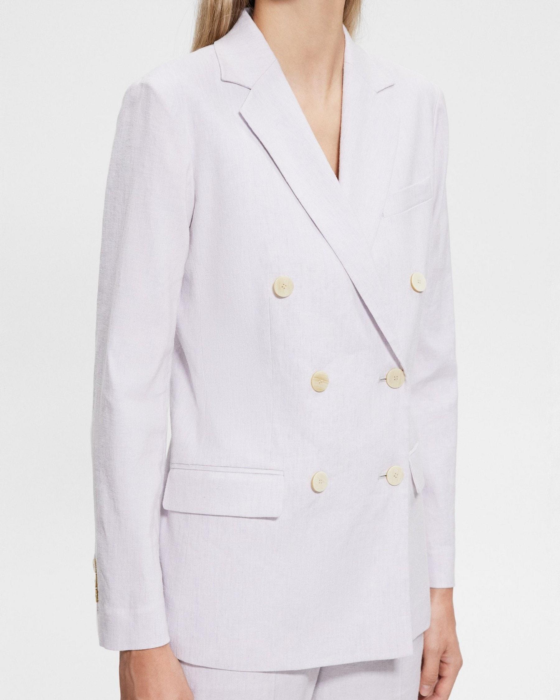 Double-Breasted Blazer in Stretch Linen Product Image