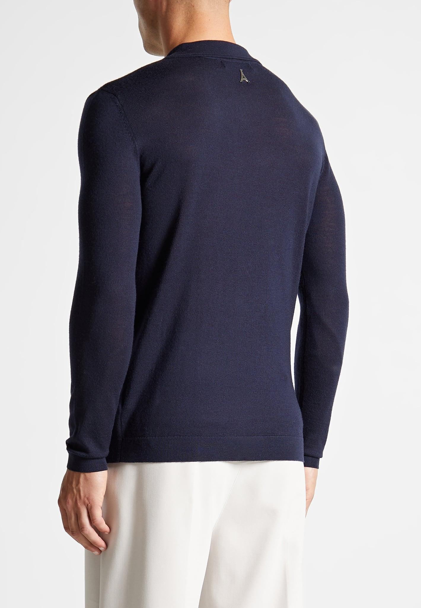Merino Wool Long Sleeve Revere Polo Shirt - Navy Male Product Image