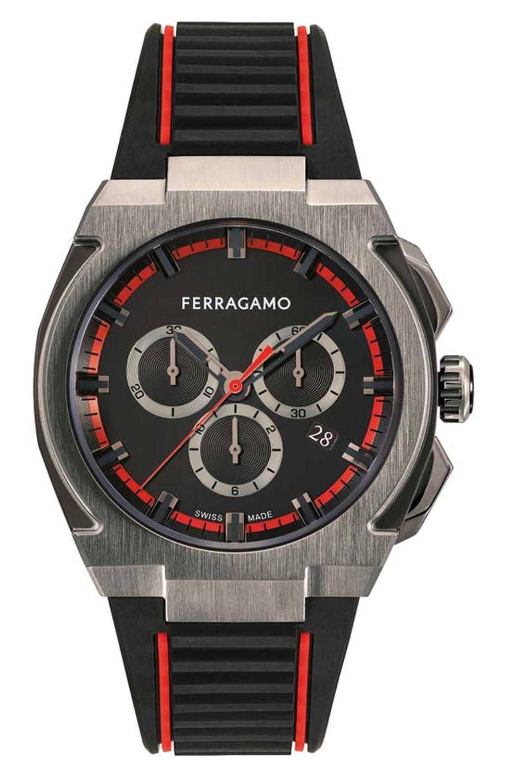 FERRAGAMO Men's 43mm Supreme Chrono Watch With Polyurethane Strap, Gunmetal In Ip Black/black/red Product Image