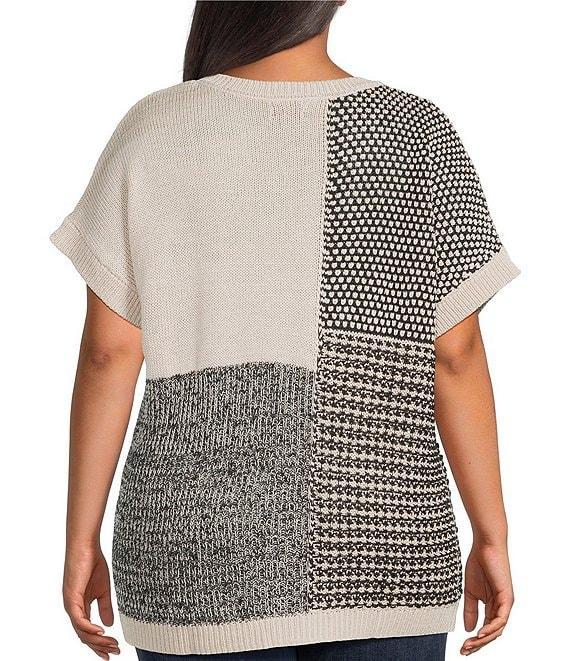 Perch By Blu Pepper Plus Color Block Short Sleeve Sweater Product Image