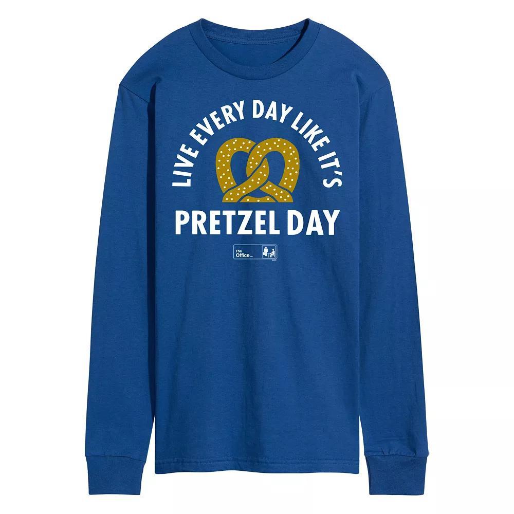 Men's The Office Pretzel Day Long Sleeve Tee, Size: Small, Blue Product Image