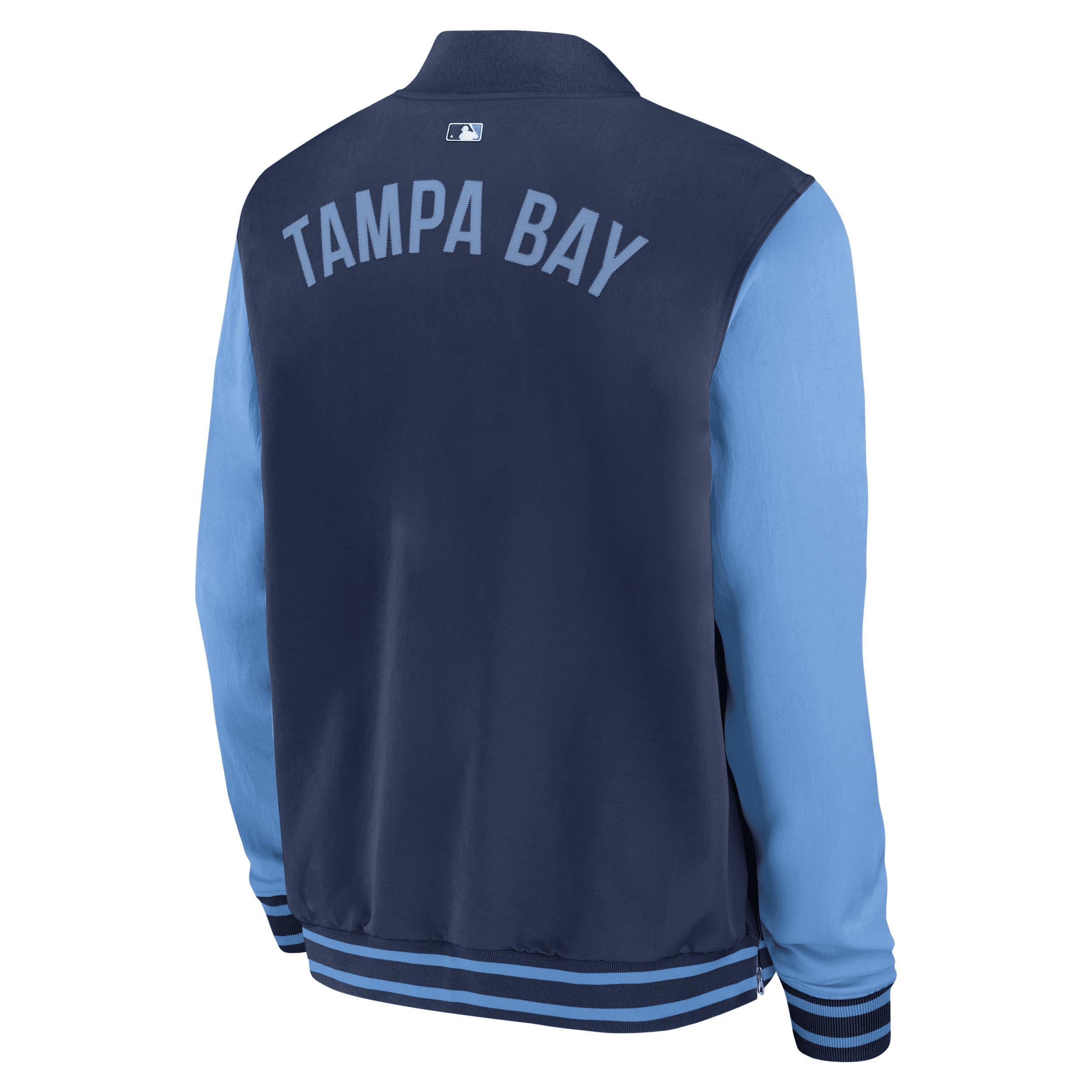 Tampa Bay Rays Authentic Collection Dugout Nike Men's MLB Full-Zip Bomber Jacket Product Image