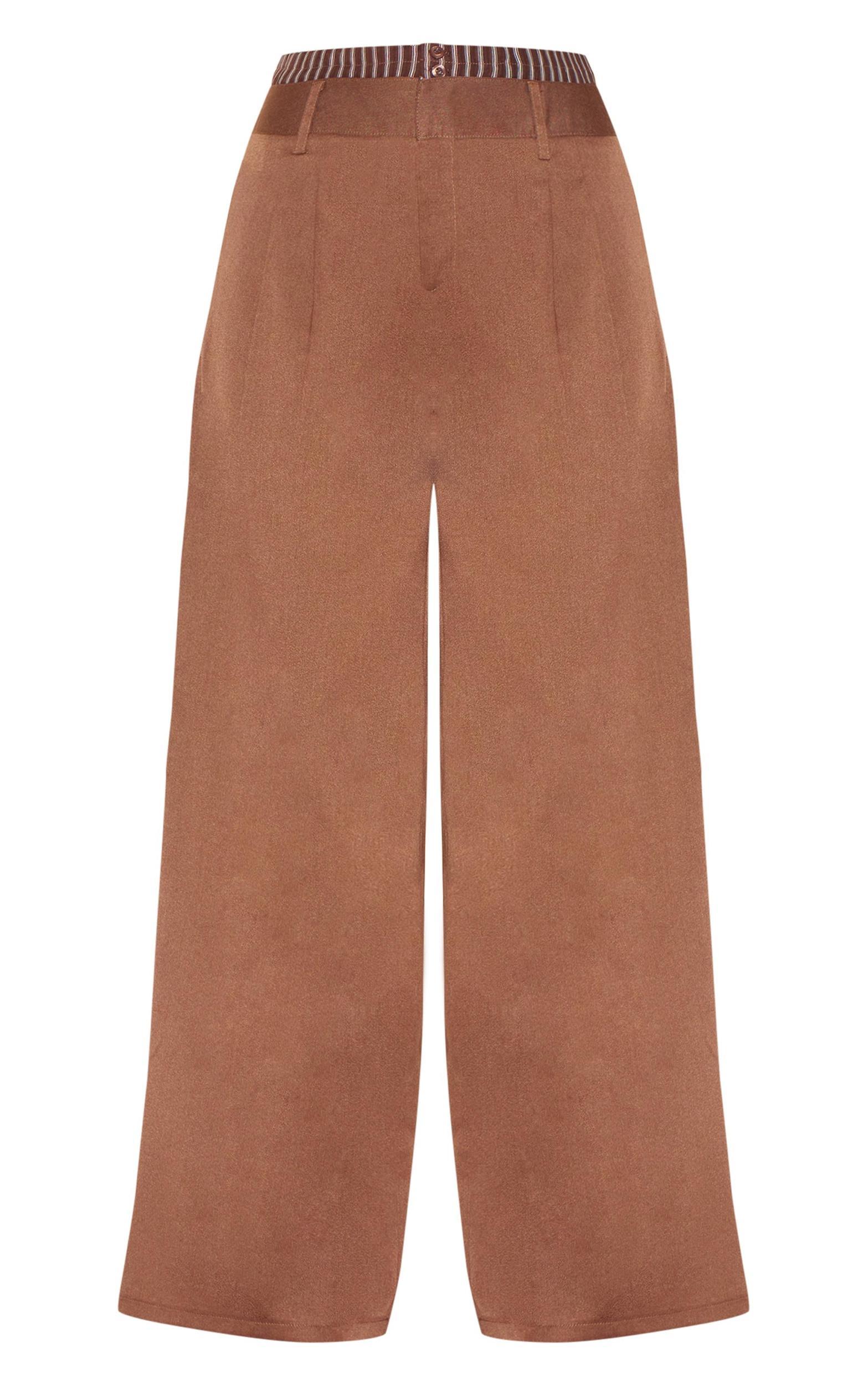 Chocolate Woven Contrast Stripe Boxer Detail Straight Leg Pants Product Image