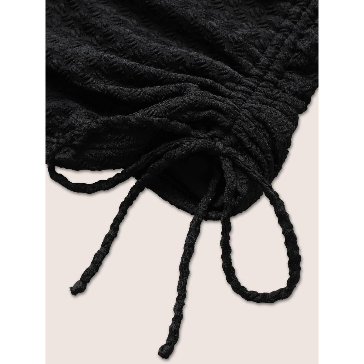 Plus Size Plain Gathered Tie Knot High Rise Swim Bottom Women's Swimwear Black Beach Tie knot High stretch Skinny High Rise Curve Swim Bottoms BloomChic 18-20/2X Product Image