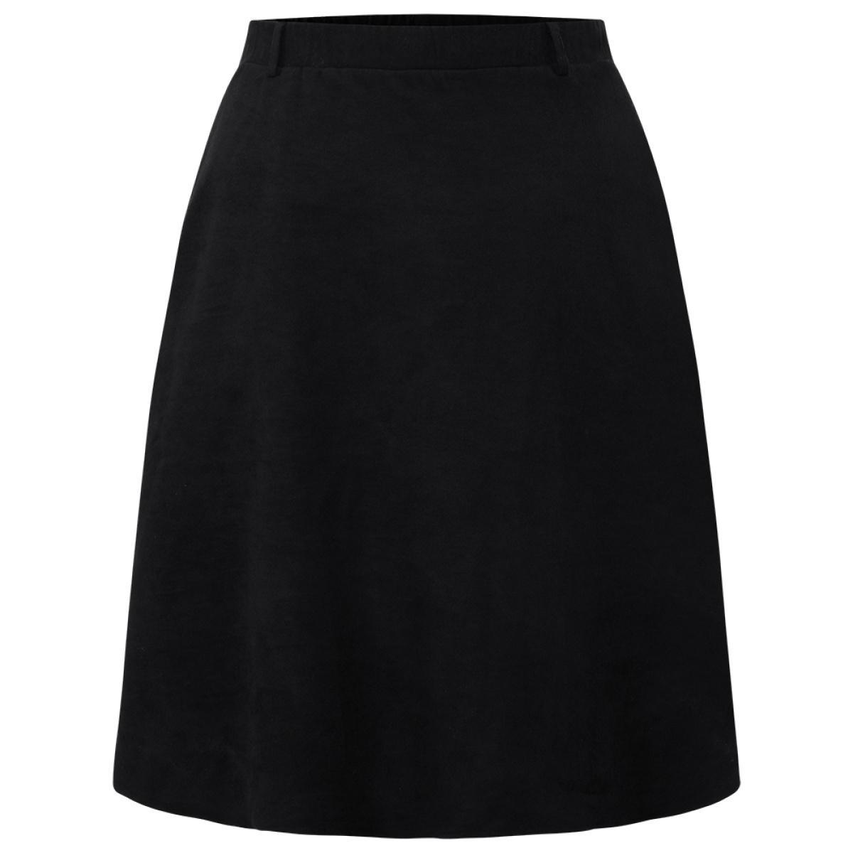 Plus Size Plain Pocket Elastic Waist A-line Skirt Women Black Office A-line No stretch Pocket Work Skirts BloomChic 12/L Product Image