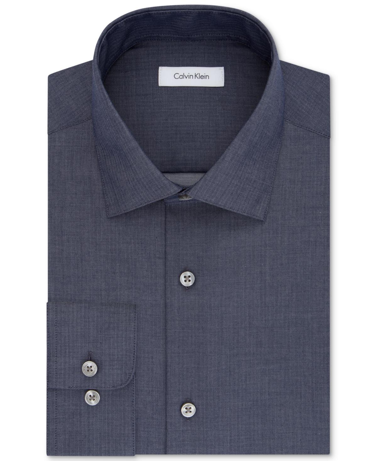 Calvin Klein Steel Mens Classic-Fit Non-Iron Performance Herringbone Dress Shirt Product Image