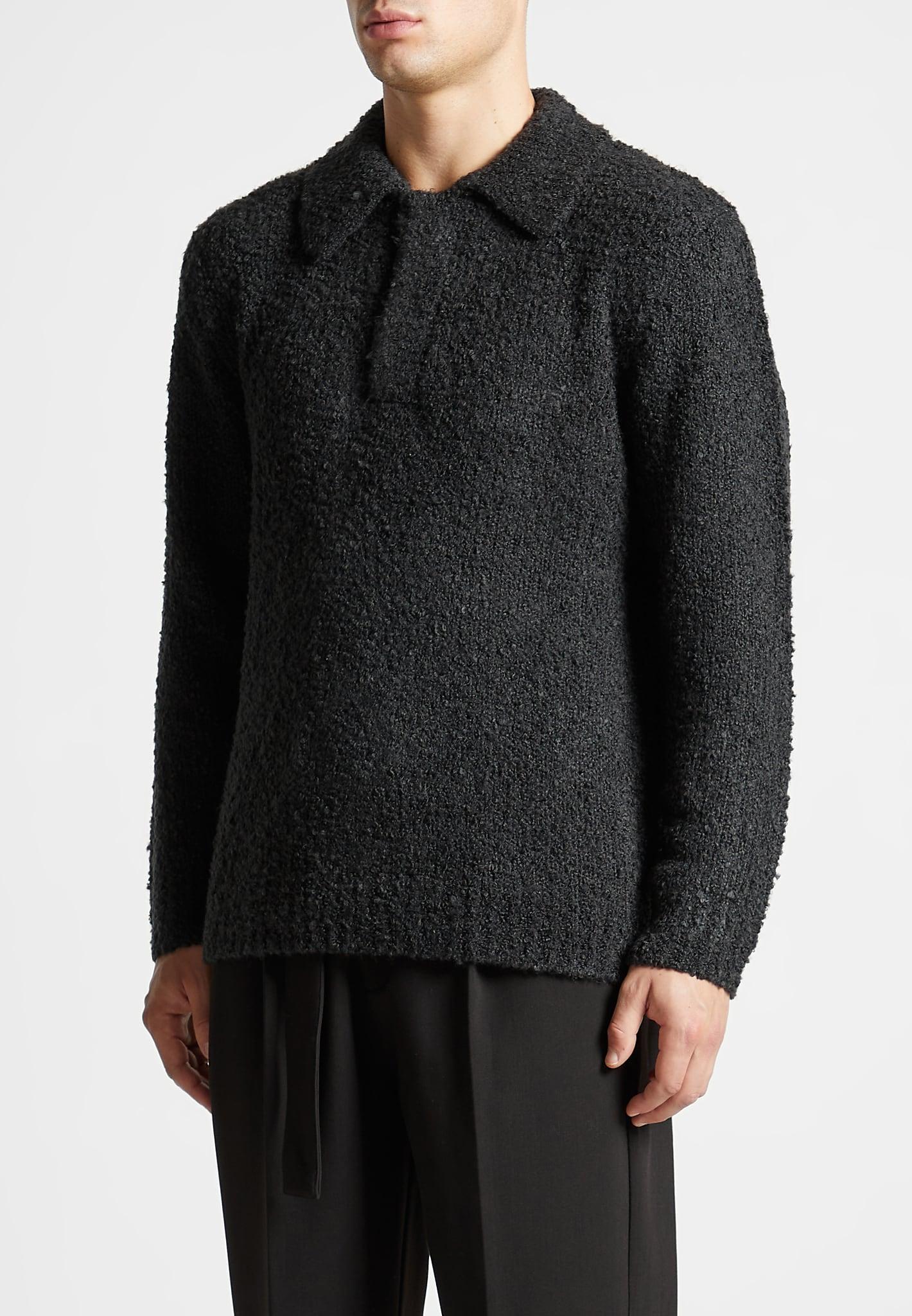 Boucle Knit Polo Jumper - Black Male Product Image