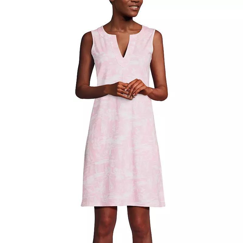 Women's Lands' End Splitneck Swim Cover-Up Dress, Size: Medium, Navy White Paisley Product Image