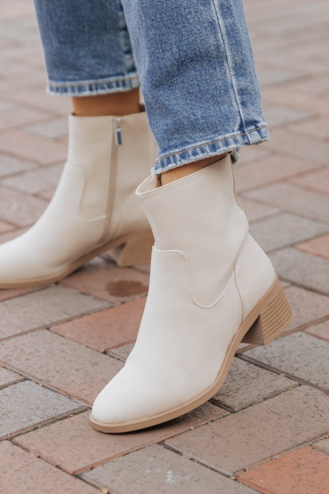 Elena Beige Heeled Booties - FINAL SALE Female Product Image