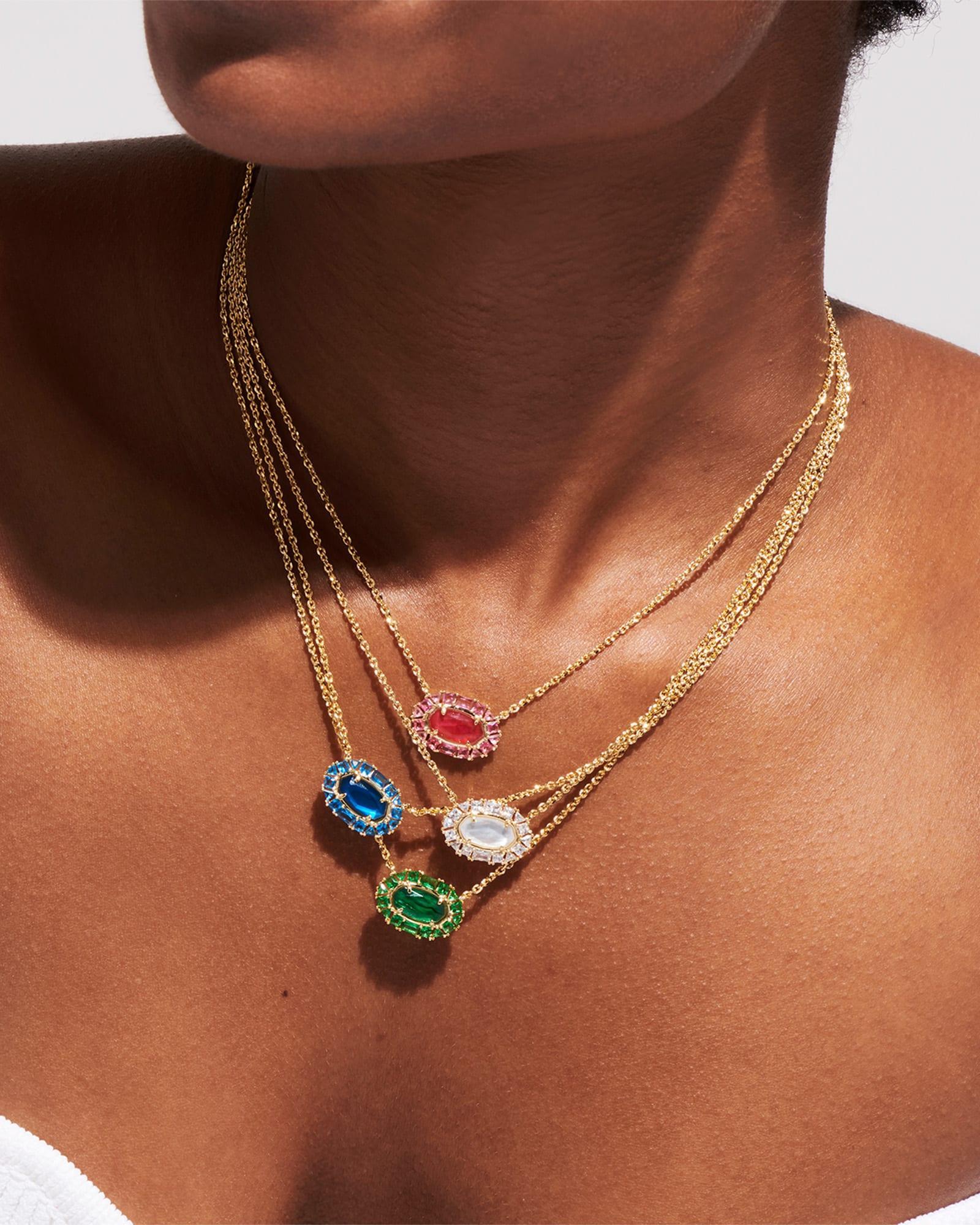 Elisa Gold Crystal Frame Short Pendant Necklace in Raspberry Illusion Product Image