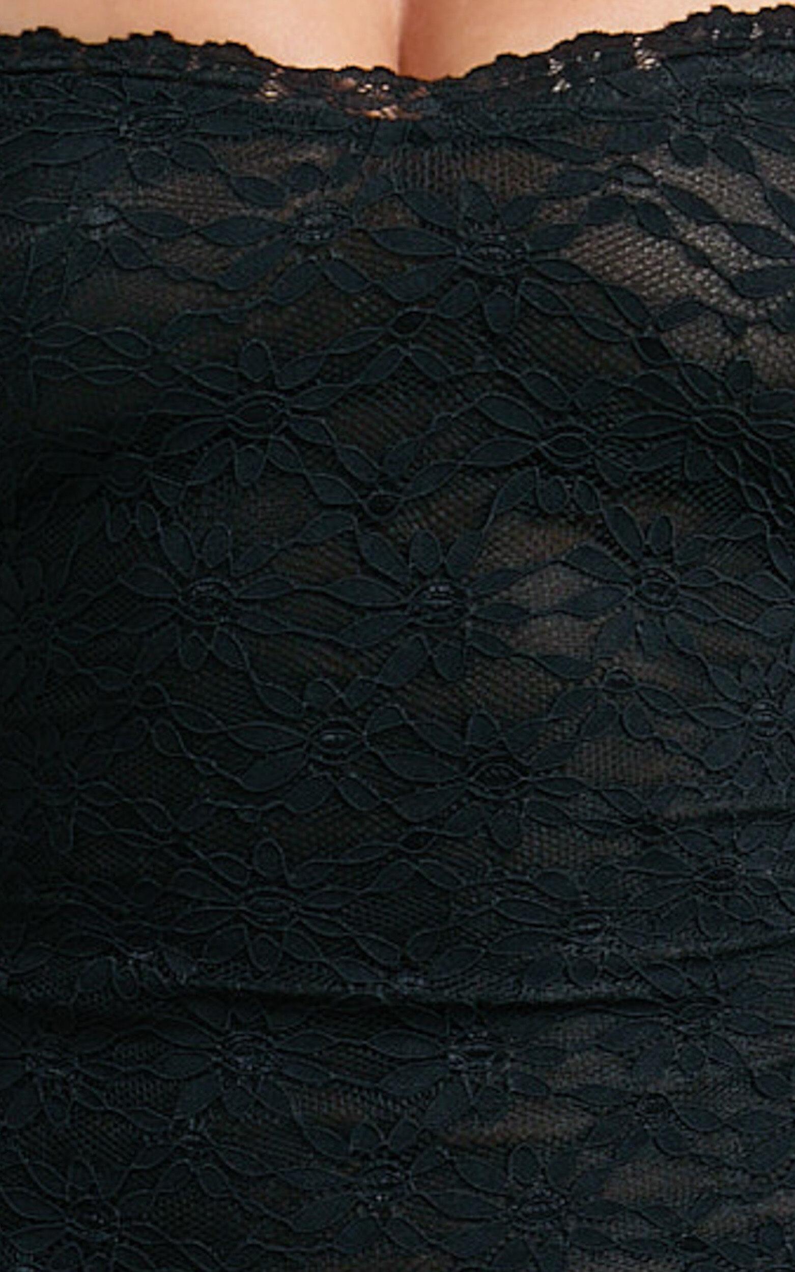 Frieda Mini Dress - Off Shoulder Flared Long Sleeve Stretch Lace Dress in Black Product Image