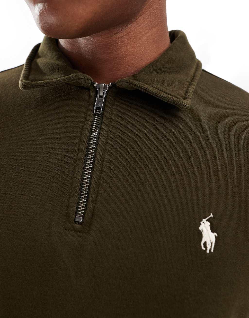 Polo Ralph Lauren icon logo loopback terry half zip rugby sweatshirt in brown Product Image