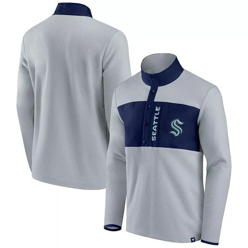 Men's Fanatics Branded Gray/Deep Sea Blue Seattle Kraken Omni Polar Fleece Quarter-Snap Jacket, Size: 2XL, Krk Grey Product Image