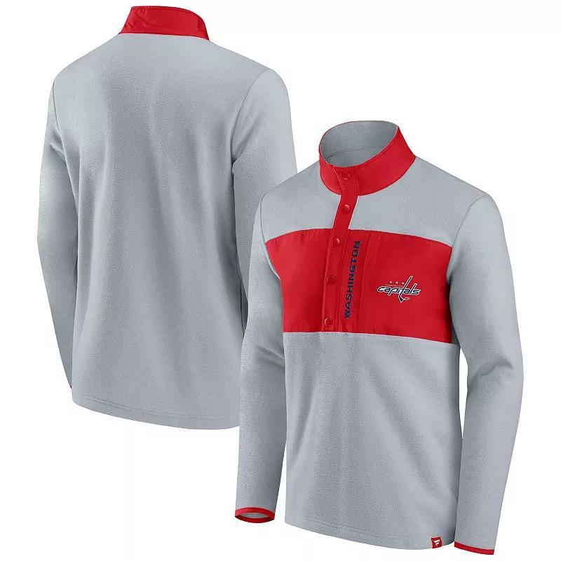 Men's Fanatics Branded Gray/Red Washington Capitals Omni Polar Fleece Quarter-Snap Jacket, Size: 5XL, Grey Product Image