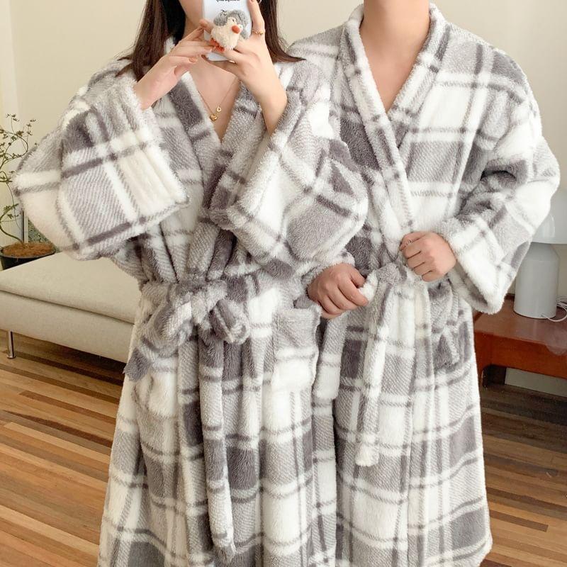 Couple Matching Plaid Pajama Robe Product Image