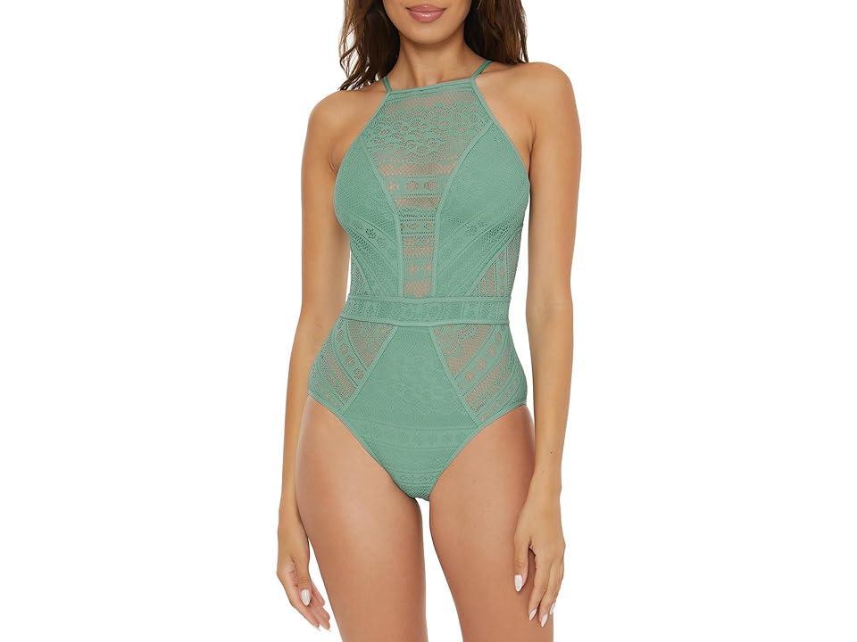 BECCA Color Play Crochet High Neck One Piece (Cornflower) Women's Swimsuits One Piece Product Image