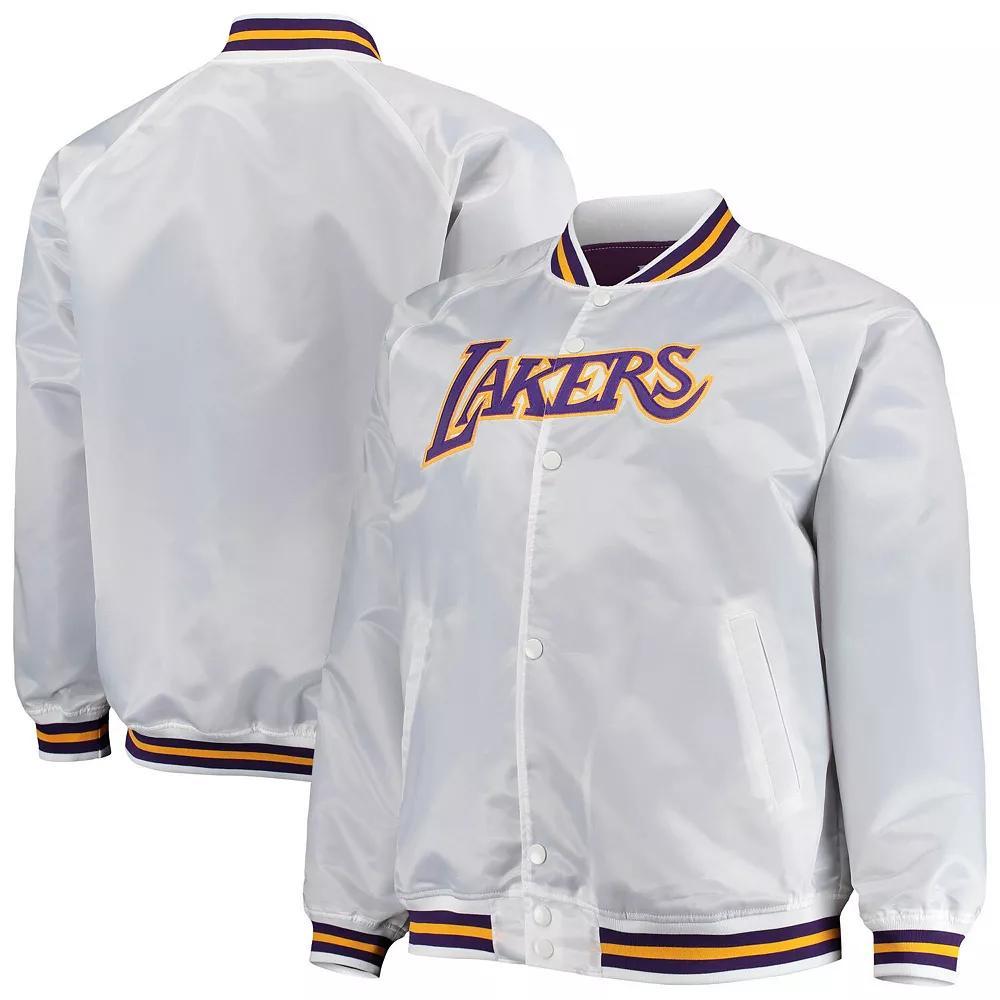 Men's Mitchell & Ness White Los Angeles Lakers Big & Tall Hardwood Classics Raglan Satin Full-Snap Jacket, Size: 2XB Product Image