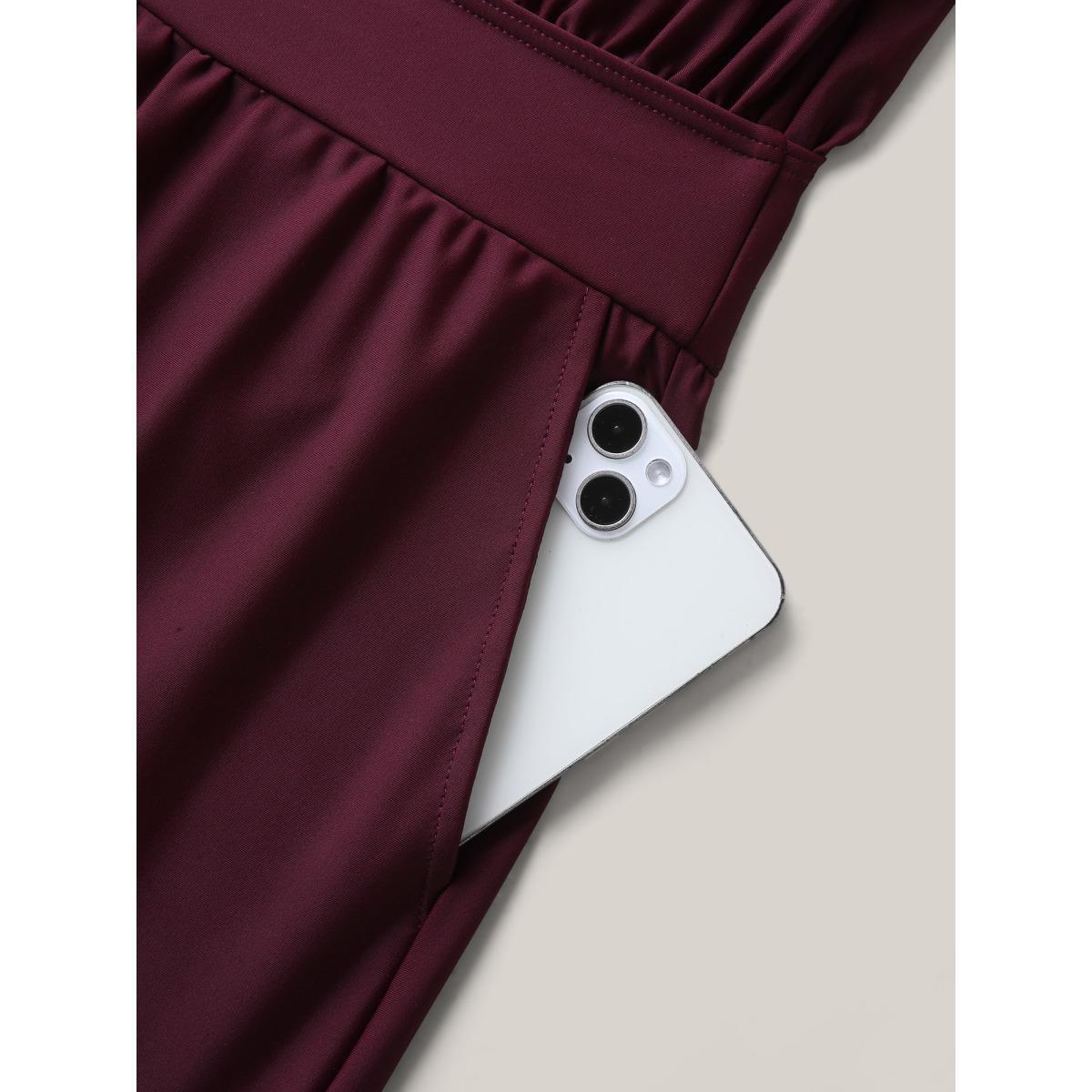 Plus Size Plain Pockets Adjustable One-Piece Swimsuit Women's Swimwear Plum Beach Gathered Curve Bathing Suits High stretch One Pieces BloomChic 10/M Product Image