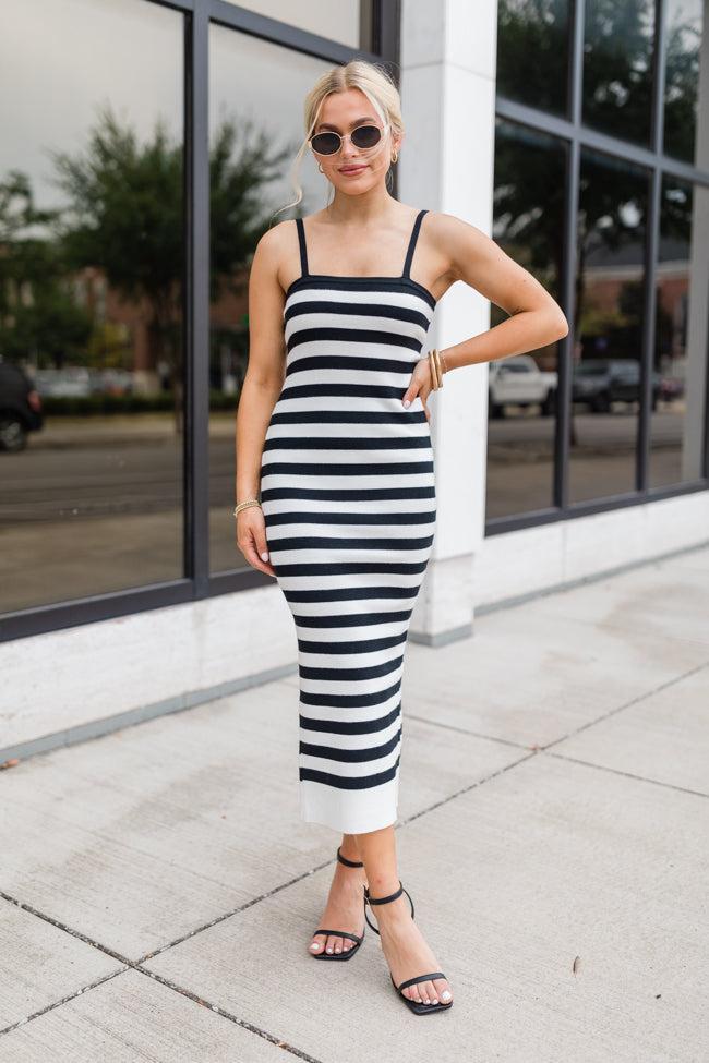 Feels Like Love Black and White Striped Dress and Cardigan Set FINAL SALE Product Image