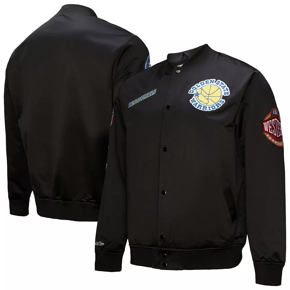 Men's Mitchell & Ness Black Golden State Warriors Blackout Collection Vintage Full-Snap Satin Jacket, Size: Small Product Image