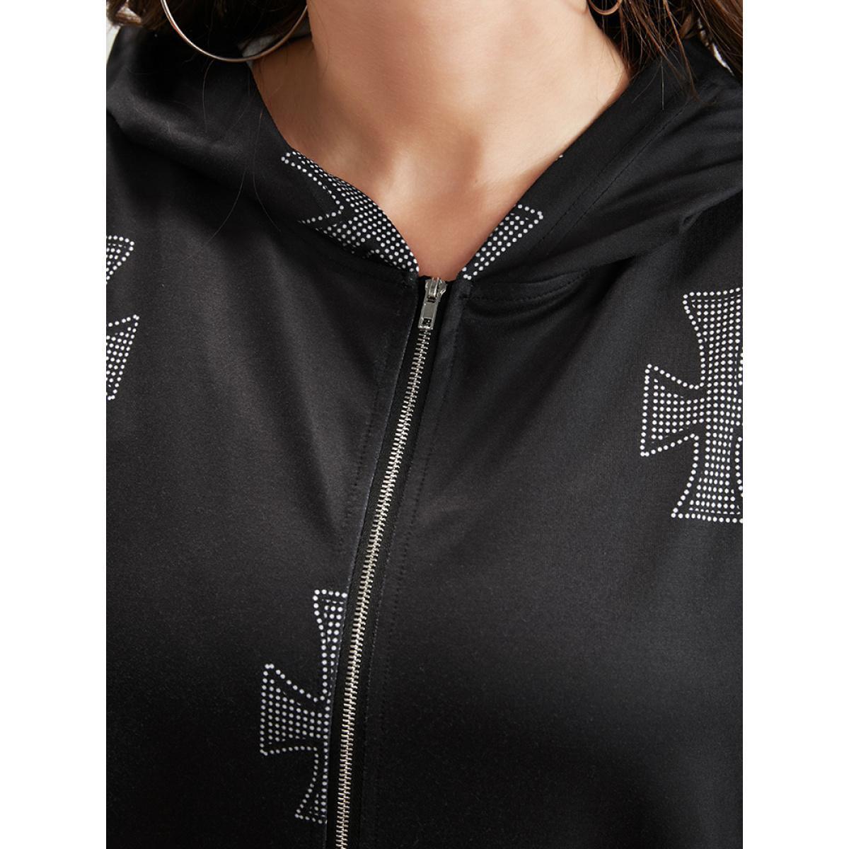 Plus Size Halloween Pocket Zipper Hooded Sweatshirt Women Black Casual Zipper Hooded Dailywear Sweatshirts BloomChic 30/6X Product Image